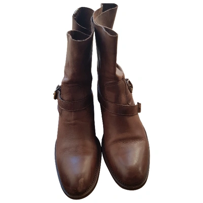 Pre-owned Ndc Leather Biker Boots In Brown