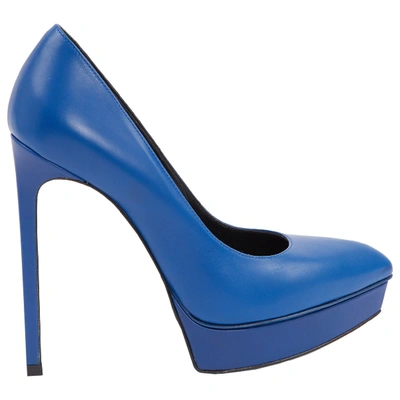 Pre-owned Saint Laurent Janis Blue Leather Heels