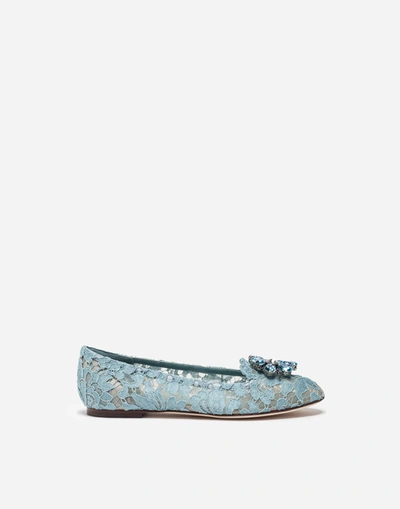 Dolce & Gabbana Slipper In Taormina Lace With Crystals In Aquamarine