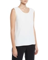 Caroline Rose Plus Size Crepe Suzette Longer Tank With Side Slits In Ivory