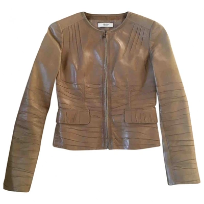 Pre-owned Prada Leather Biker Jacket In Beige