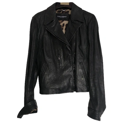 Pre-owned Dolce & Gabbana Leather Biker Jacket In Black