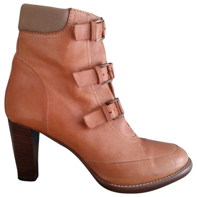 Pre-owned Jcrew Leather Buckled Boots In Camel