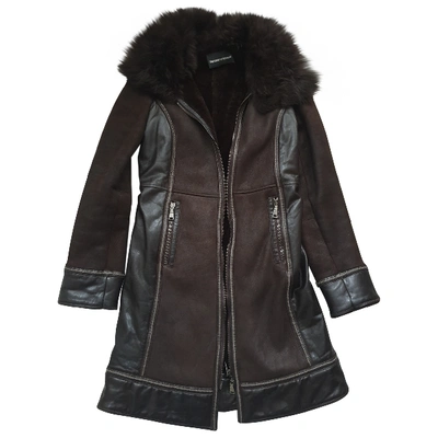 Pre-owned Emporio Armani Leather Coat In Brown