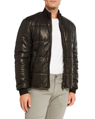 Ajmone Men's Leather Puffer Jacket In Black