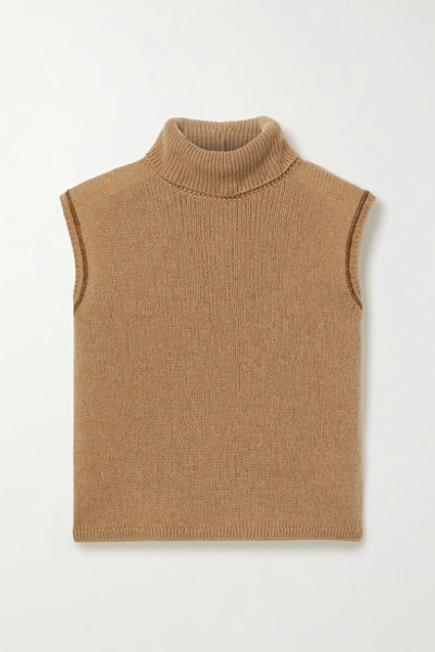 The Row Giselle Cashmere Turtleneck Sleeveless Sweater In Brown