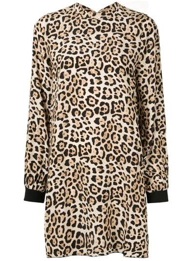 Atm Anthony Thomas Melillo Leopard Print Bishop Sleeve Mini Dress In Brown