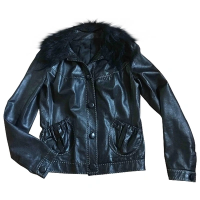 Pre-owned Fendi Leather Biker Jacket In Black