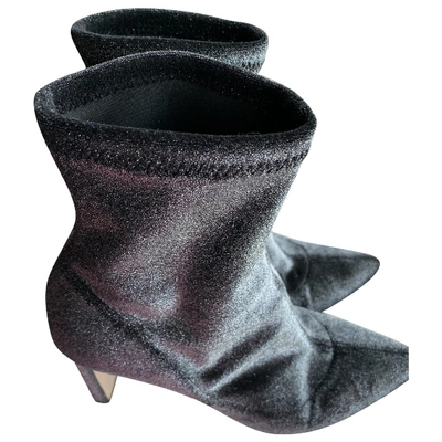 Pre-owned Jimmy Choo Velvet Ankle Boots In Silver