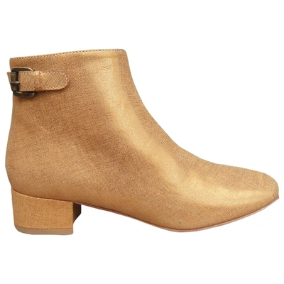 Pre-owned Sessun Leather Ankle Boots In Gold