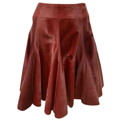 Pre-owned Alaïa Pony-style Calfskin Mid-length Skirt In Red
