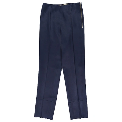 Pre-owned Roland Mouret Silk Straight Pants In Navy
