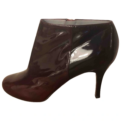 Pre-owned Sergio Rossi Patent Leather Ankle Boots In Burgundy
