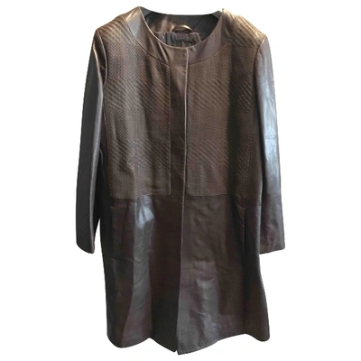 Pre-owned Max Mara Leather Coat In Brown