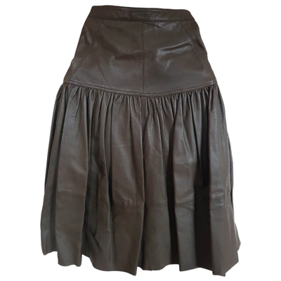 Pre-owned Reiss Leather Mid-length Skirt In Green