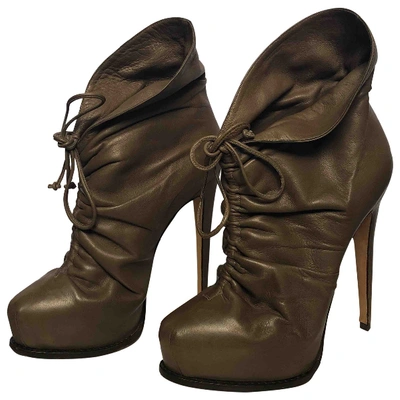 Pre-owned Brian Atwood Leather Lace Up Boots In Brown