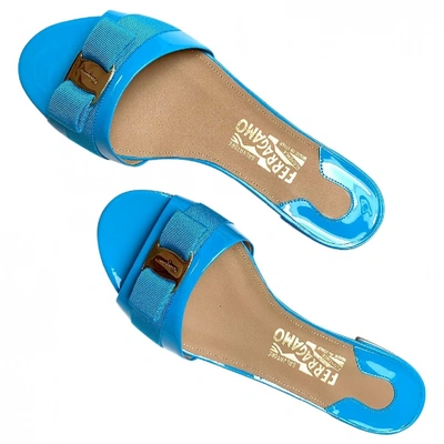 Pre-owned Ferragamo Patent Leather Sandals In Blue