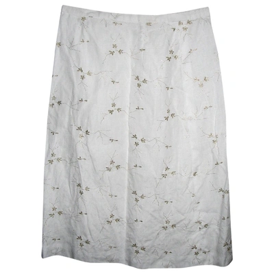 Pre-owned Escada Linen Mid-length Skirt In White