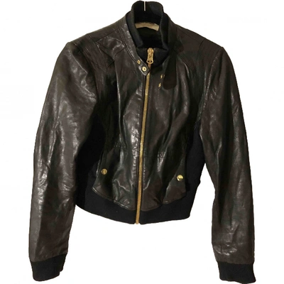 Pre-owned Yves Salomon Leather Biker Jacket In Black