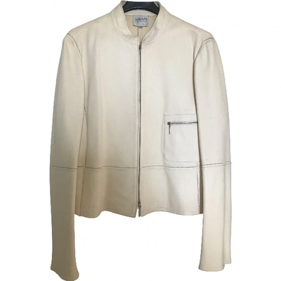 Pre-owned Armani Collezioni Leather Jacket In Ecru