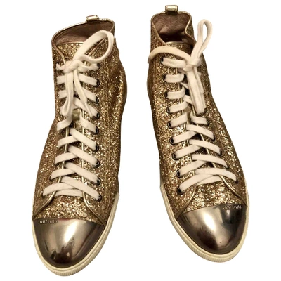 Pre-owned Miu Miu Glitter Trainers In Gold