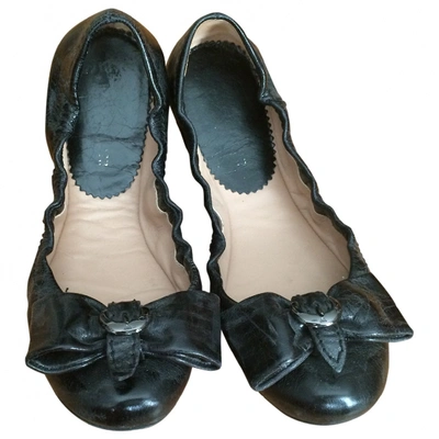 Pre-owned Emporio Armani Leather Ballet Flats In Black