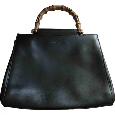 Pre-owned Gucci Bamboo Leather Handbag In Black