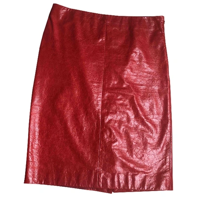 Pre-owned Miu Miu Leather Mid-length Skirt In Red