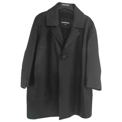 Pre-owned Dsquared2 Leather Cardi Coat In Black