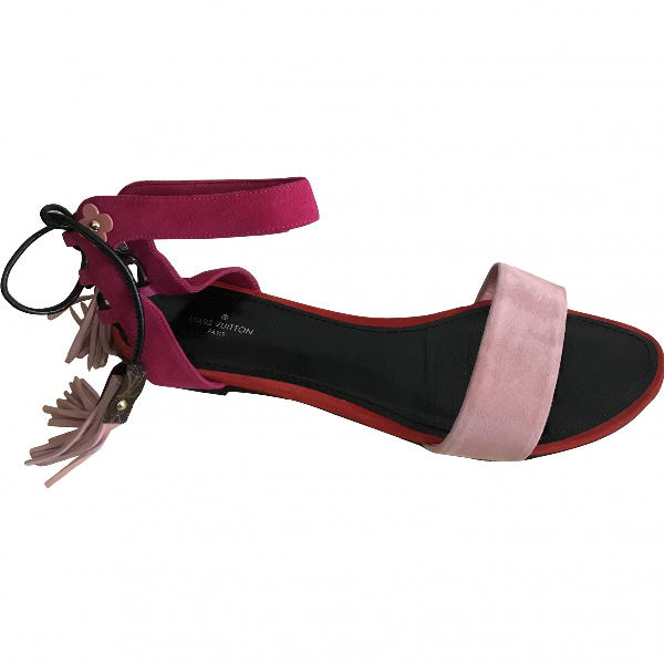 Pre-Owned Louis Vuitton Pink Suede Sandals | ModeSens