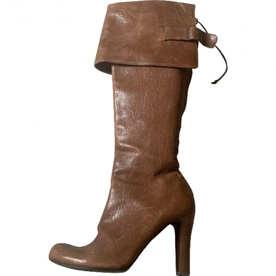 Pre-owned Alexander Mcqueen Leather Boots In Beige