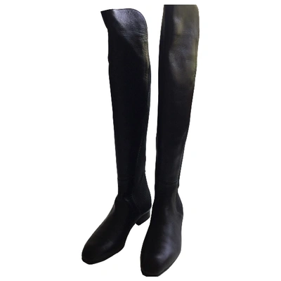 Pre-owned Armani Collezioni Leather Riding Boots In Black
