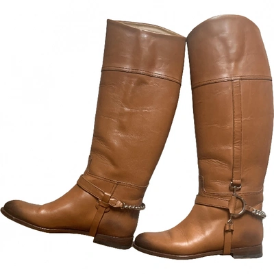 Pre-owned Ralph Lauren Leather Riding Boots In Beige