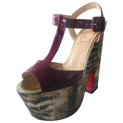 Pre-owned Christian Louboutin Patent Leather Sandals In Burgundy