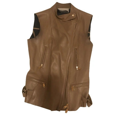 Pre-owned Saint Laurent Leather Short Vest In Camel