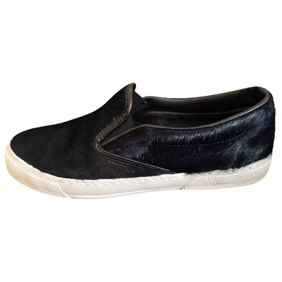 Pre-owned Kurt Geiger Pony-style Calfskin Trainers In Navy