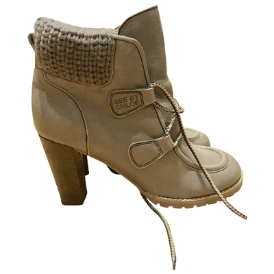 Pre-owned See By Chloé Leather Lace Up Boots In Grey