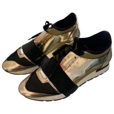 Pre-owned Balenciaga Race Leather Trainers In Gold