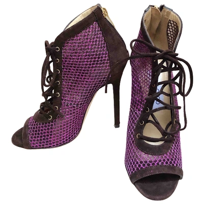 Pre-owned Jimmy Choo Cloth Open Toe Boots In Purple