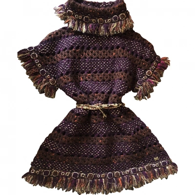 Pre-owned Chanel Wool Mini Dress In Burgundy