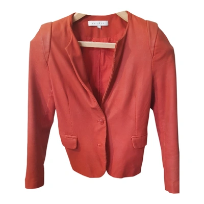 Pre-owned Sandro Leather Suit Jacket In Orange