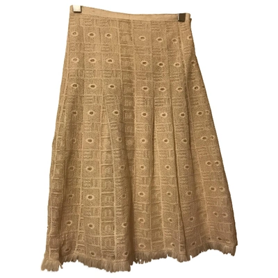 Pre-owned Paule Ka Wool Mid-length Skirt In Ecru