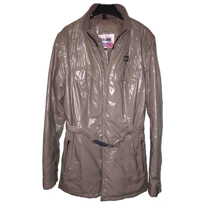 Pre-owned Blauer Leather Trench Coat In Grey