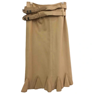 Pre-owned Dior Leather Mid-length Skirt In Beige