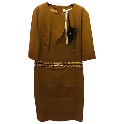 Pre-owned Elisabetta Franchi Leather Mini Dress In Camel