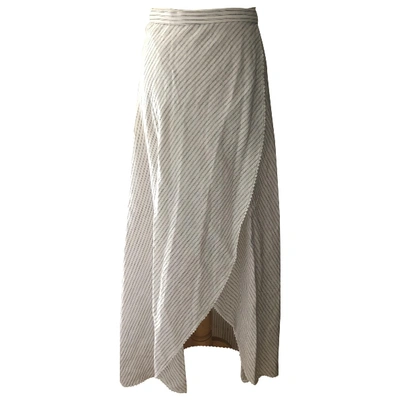 Pre-owned Miguelina Linen Maxi Skirt In Beige