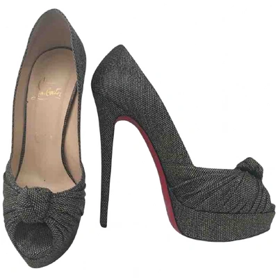 Pre-owned Christian Louboutin Lady Peep Cloth Heels In Grey