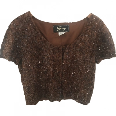 Pre-owned Genny Glitter Top In Brown