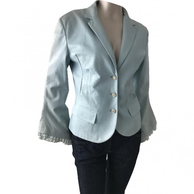 Pre-owned Versace Leather Blazer In Blue
