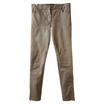 Pre-owned Louis Vuitton Leather Slim Pants In Beige